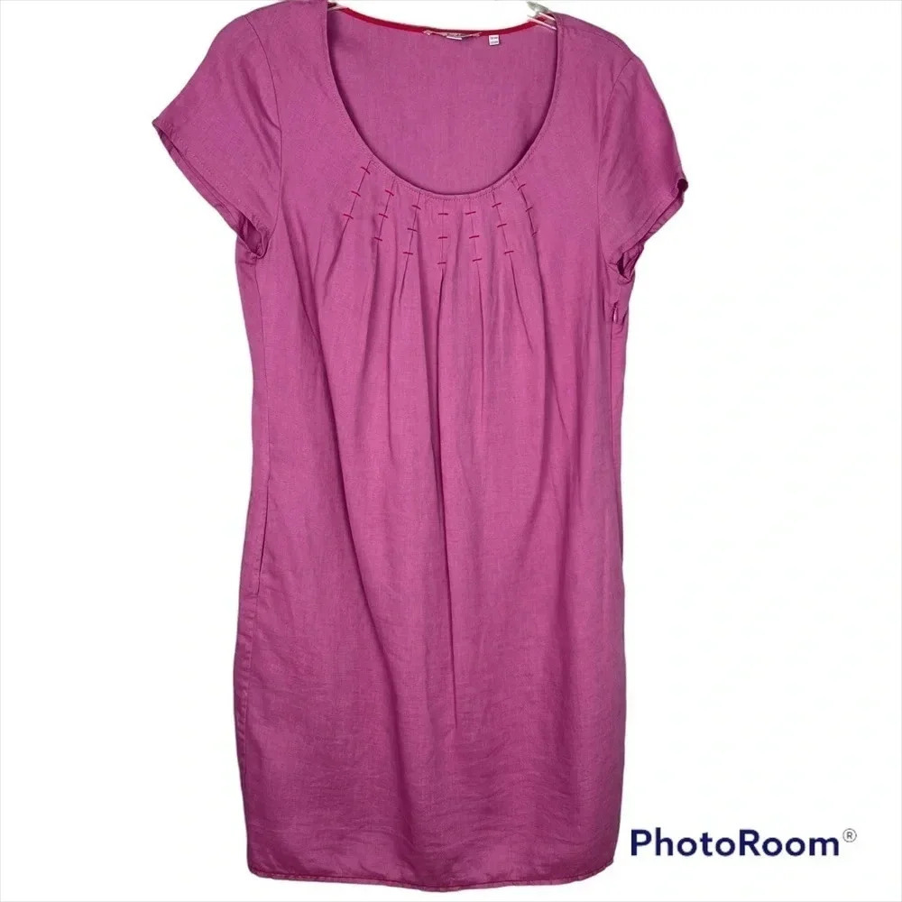Boden  Cap Sleeve 100% Linen Tunic Pocket Dress Round Neck Size 10R